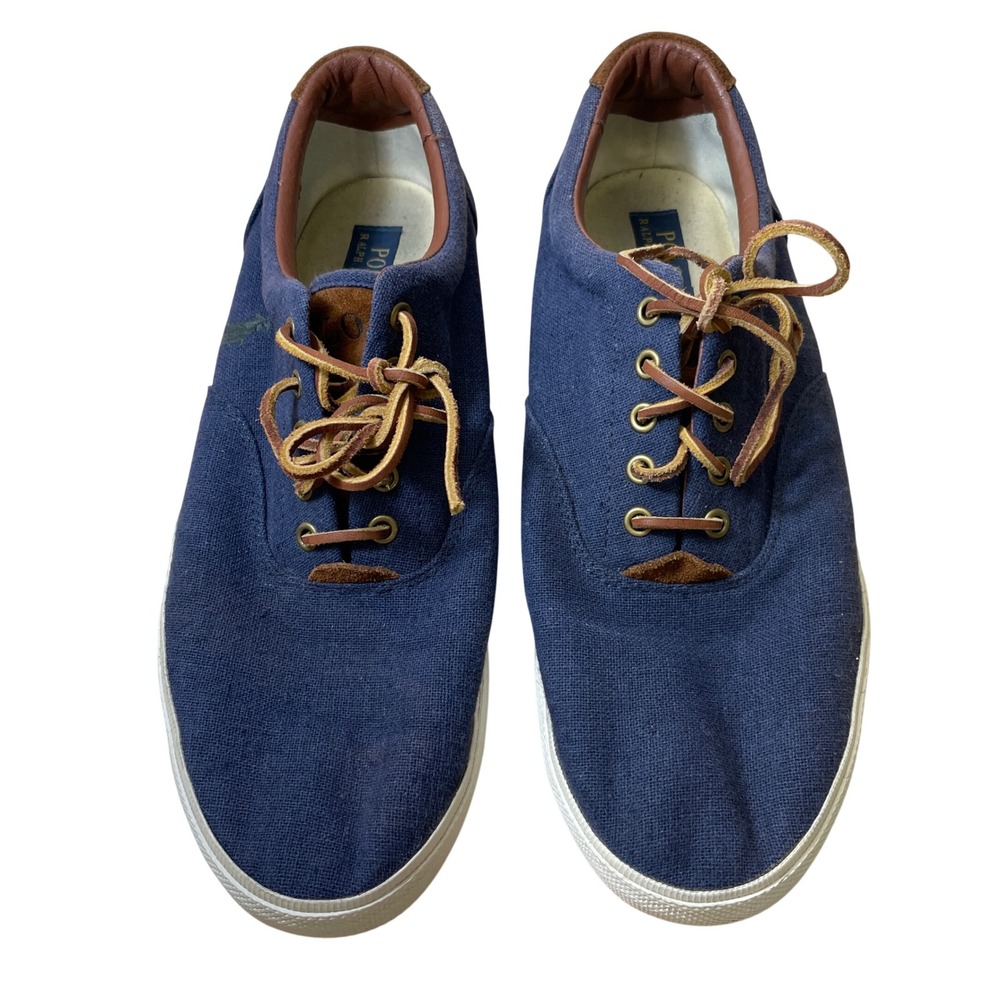 Polo Ralph Lauren Vaughn Mens Navy Blue‎ Flax Linen Suede Sneakers 13D